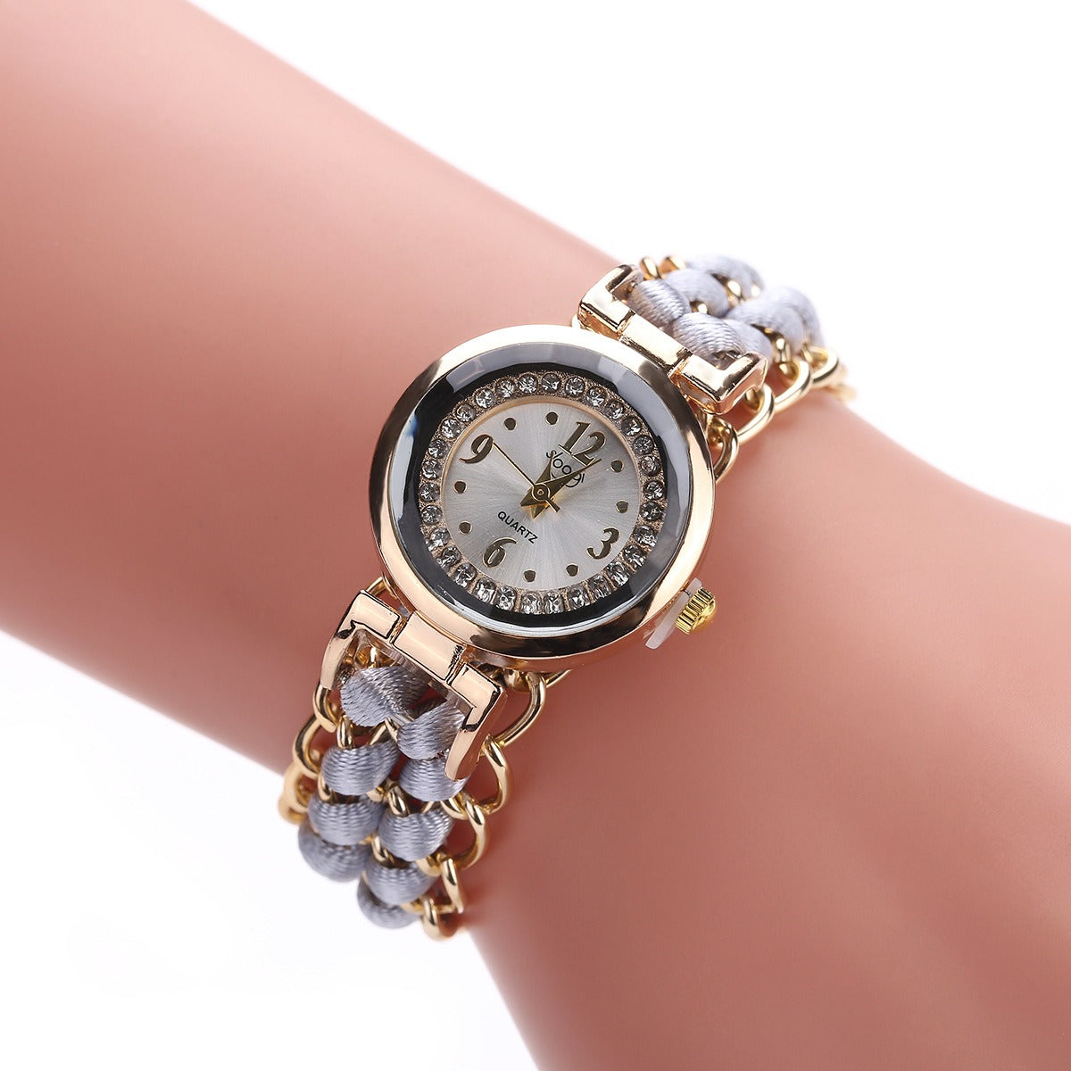 New small dial with diamond inlay Women's woven rope watch Women's creative fashion retractable rope quartz watch